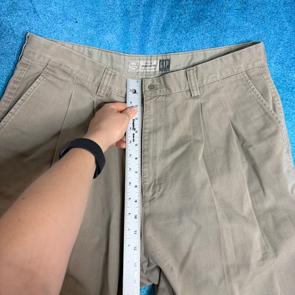 Vintage 90s Y2K GAP Relaxed Fit Mens Chinos Tan Pleated Cuffed Pants 34X34.5 - Picture 5 of 15